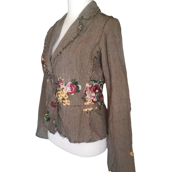 DB Sport Floral Embroidered Glenn Plaid Two Button Lined Blazer Size Small - Picture 5 of 9